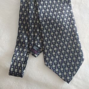 Louis Roth necktie geometric blue gray tie silk